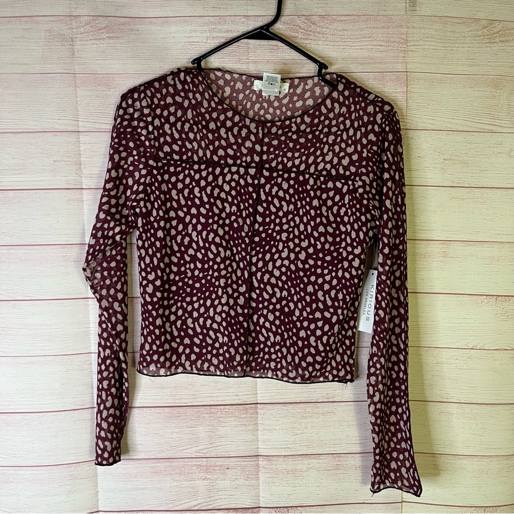 Kirious NEW Burgundy Long Sleeve Mesh Materail Cropped‎ Top Size Large